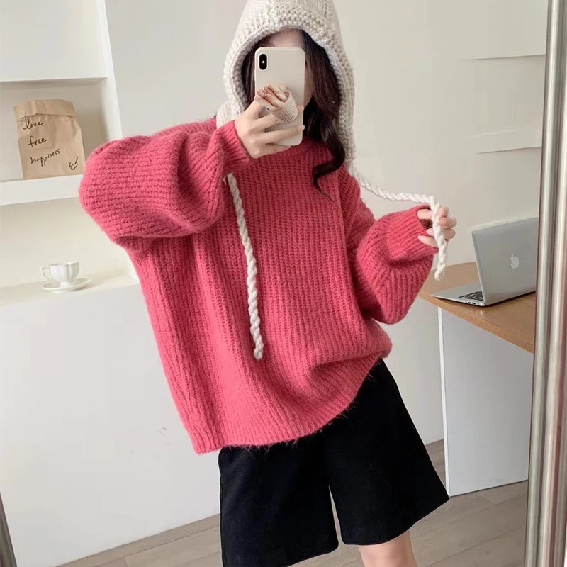 

2024 Women O-Neck Knitted Loose Style Sweater And Pullovers Stretch Spring Long Sleeve Women Pullovers Female Pull Femme