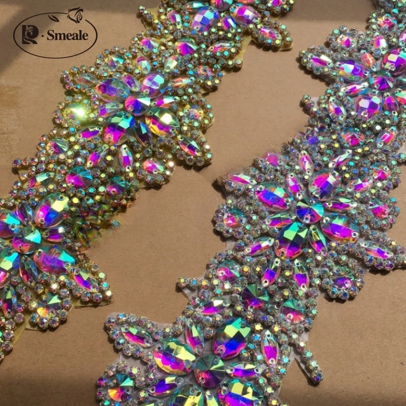 Handgenähte Glasperlen-Accessoires für Kleidung, DIY-Hochzeitskleid, Taille und Brust, Neues Design, 39,5x9,5cm – Detail 5