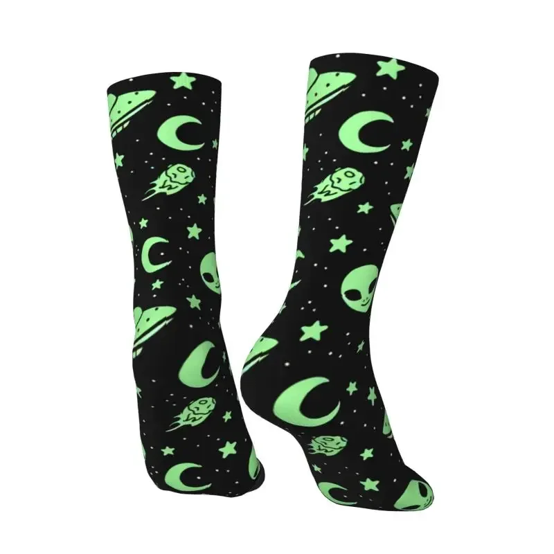 Green Alien UFO Moon uomo donna Crew Socks Unisex Cool 3D Print Dress Socks