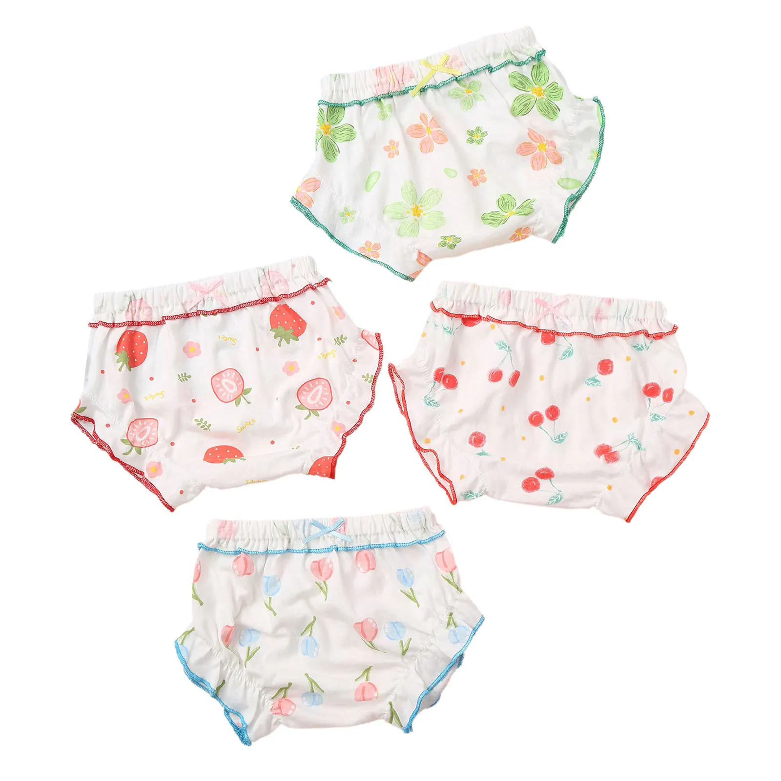 

4Pcs Infant Baby Girls Cotton Bloomers Cute Flower Fruit Print Ruffle Bloomer Diaper Covers Underwear Kids Summer Underpants