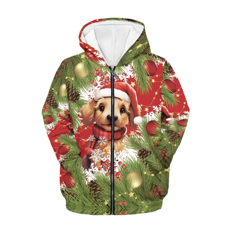 Mode Lelijke Kerst Hoodie Voor Mannen Vrouwen Zip Up Hoodie Kinderen 3D Gedrukt Dier Hond Sweatshirt Tops Kerstvakantie Truien