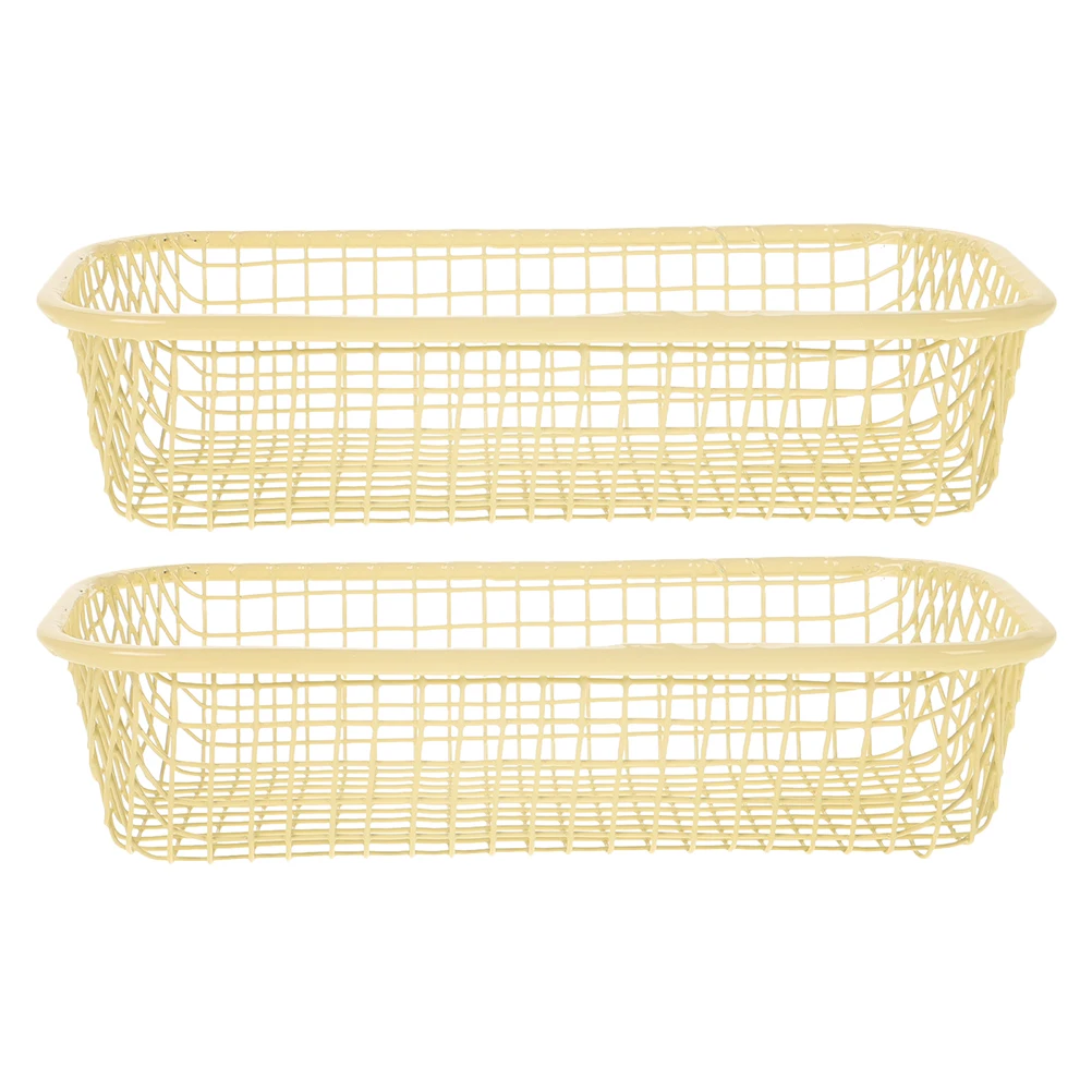 

2pcs Storage Baskets Wire Iron Metal Mesh for Shelves Yellow Desk Kitchen Living Room Snack Tray Countertop Organization