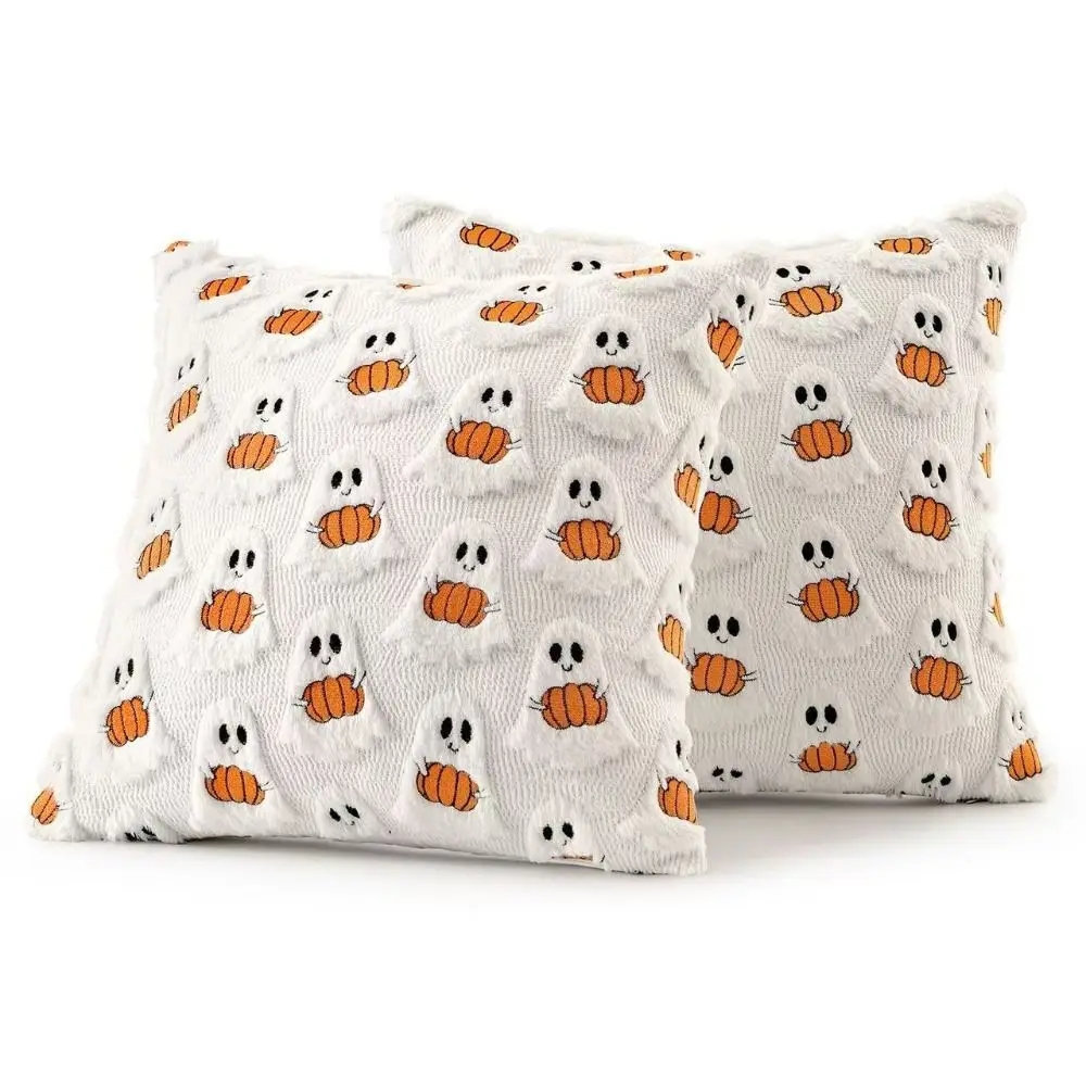 Reusable Ghost with Pumpkin Throw Pillow Cover Black Bat Washable Fall Pillowcase Square 45X45CM Pillow Case Halloween Decor