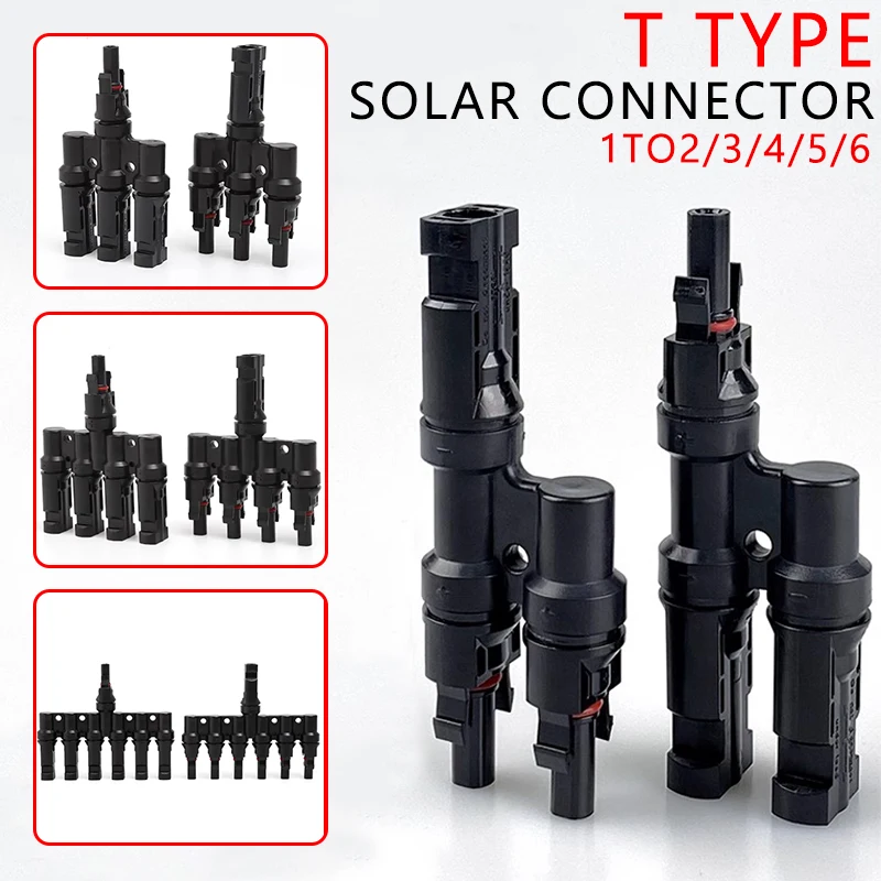 PV Connector T Type Parallel Connection Solar Panel System Waterproof Connector Branch Two Pieces Solar Cell Connect Plug