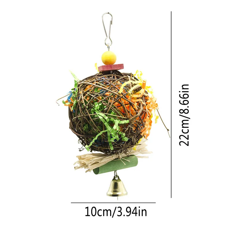 Parrot Bird Toy Natural Rattan Weaving Paper Brushed Chewing Toys For Small Parrot Bird Cage Hanging Ball Swing Toy Bird Supplie