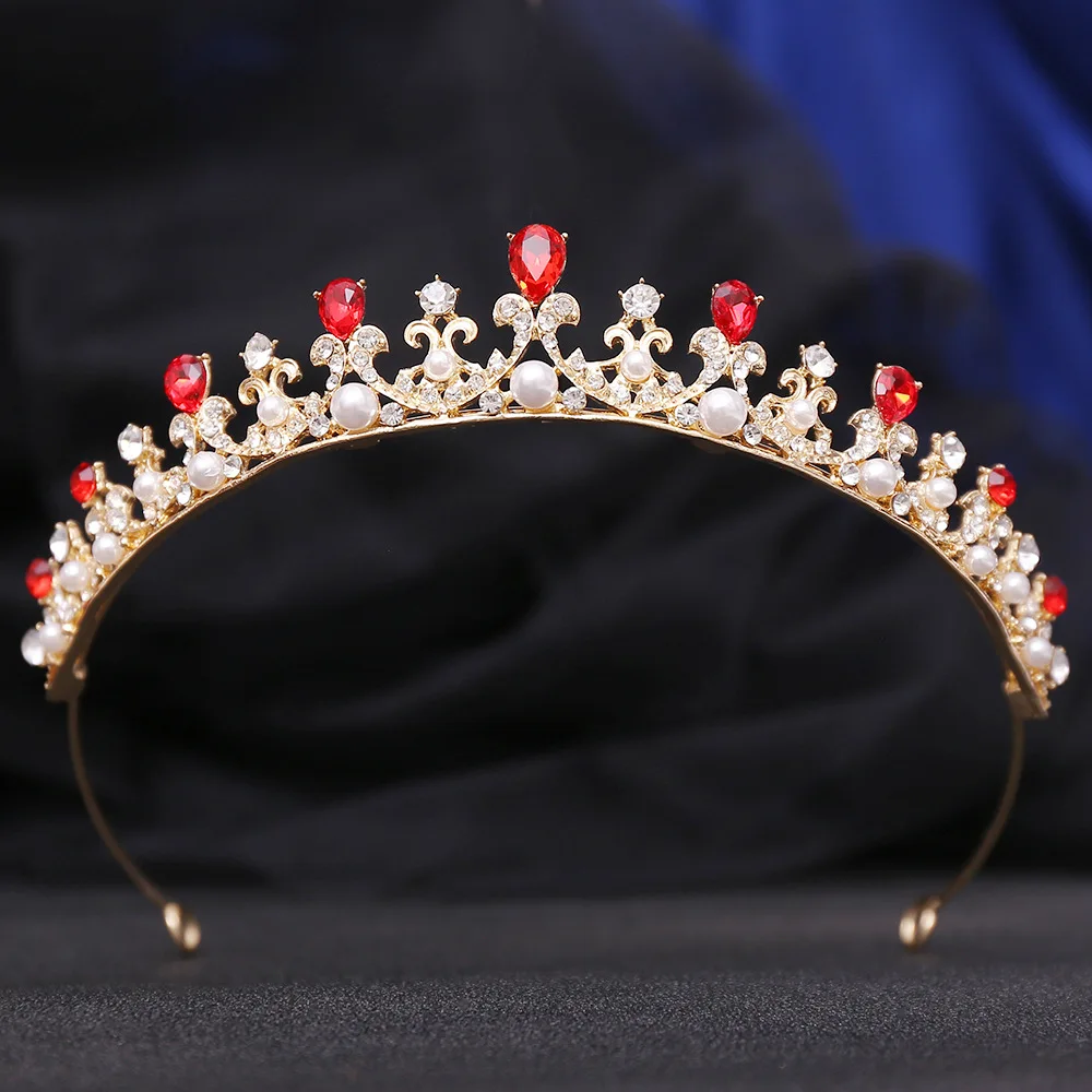 DIEZI 5 Colors Elegant Princess Pearl Crystal Tiara For Women Girls Wedding Birthday Party Crown Hair Dress Rhinestone Jewelry