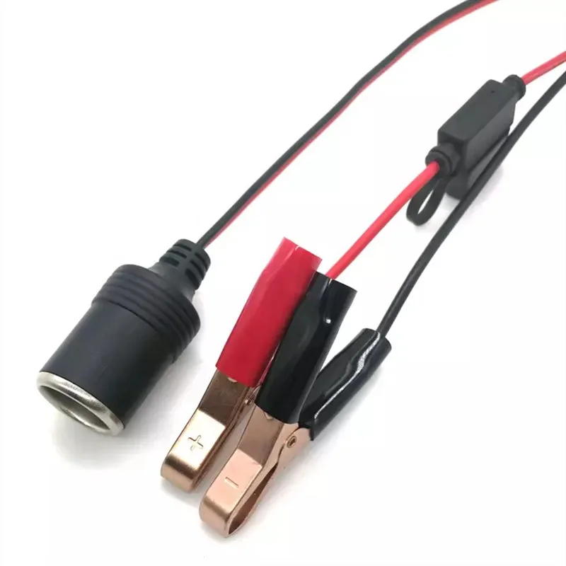 Car Cigarette Lighter Power with Terminal Clamp Clip Female Socket Adaptor for Camping Battery Pump Power Adapter Splitter 12V