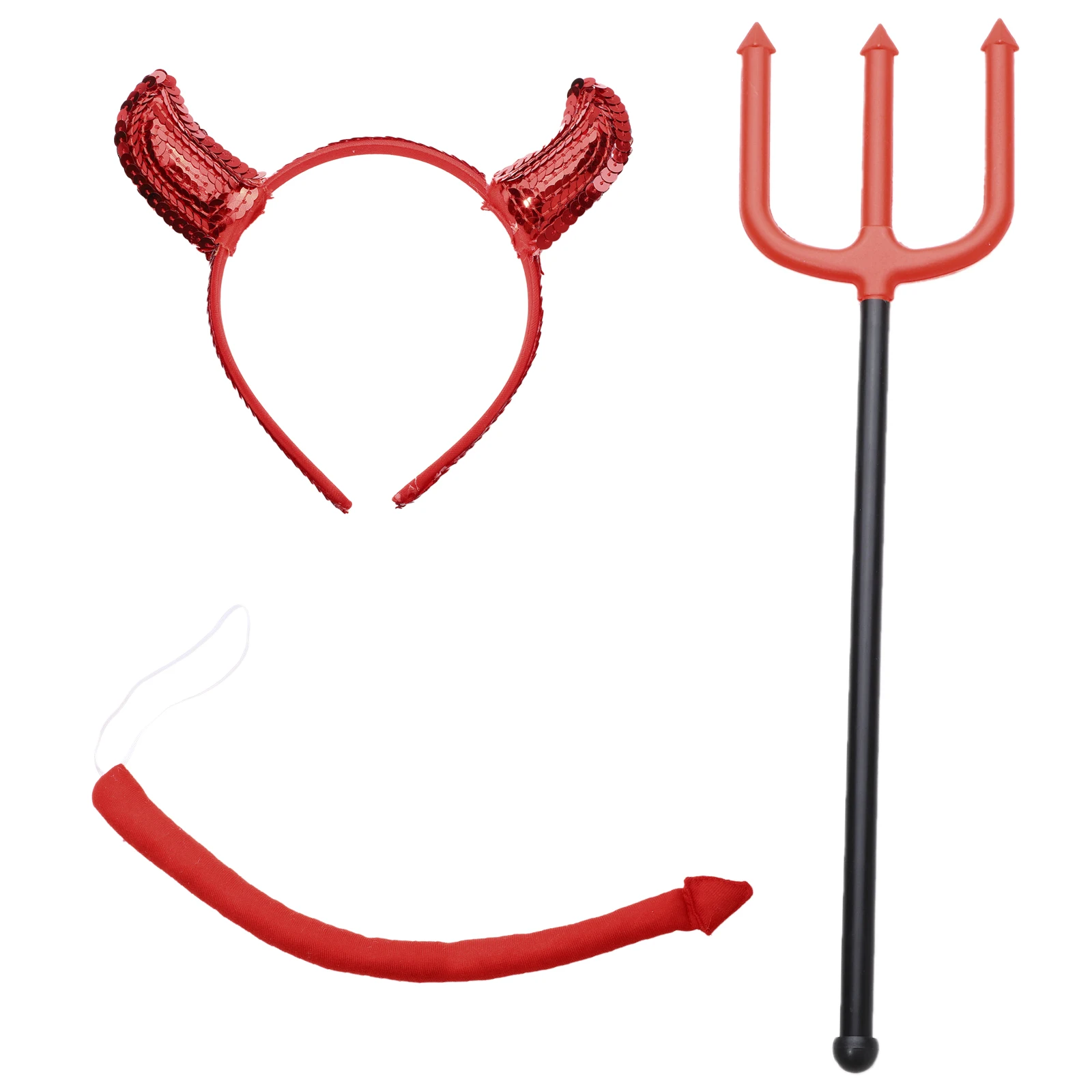 Halloween Cosplay Cloak Red and Black Death Devil Cloak Three-pronged Trident Horn Hair Hoop Long Tail Combination Set Cosplay