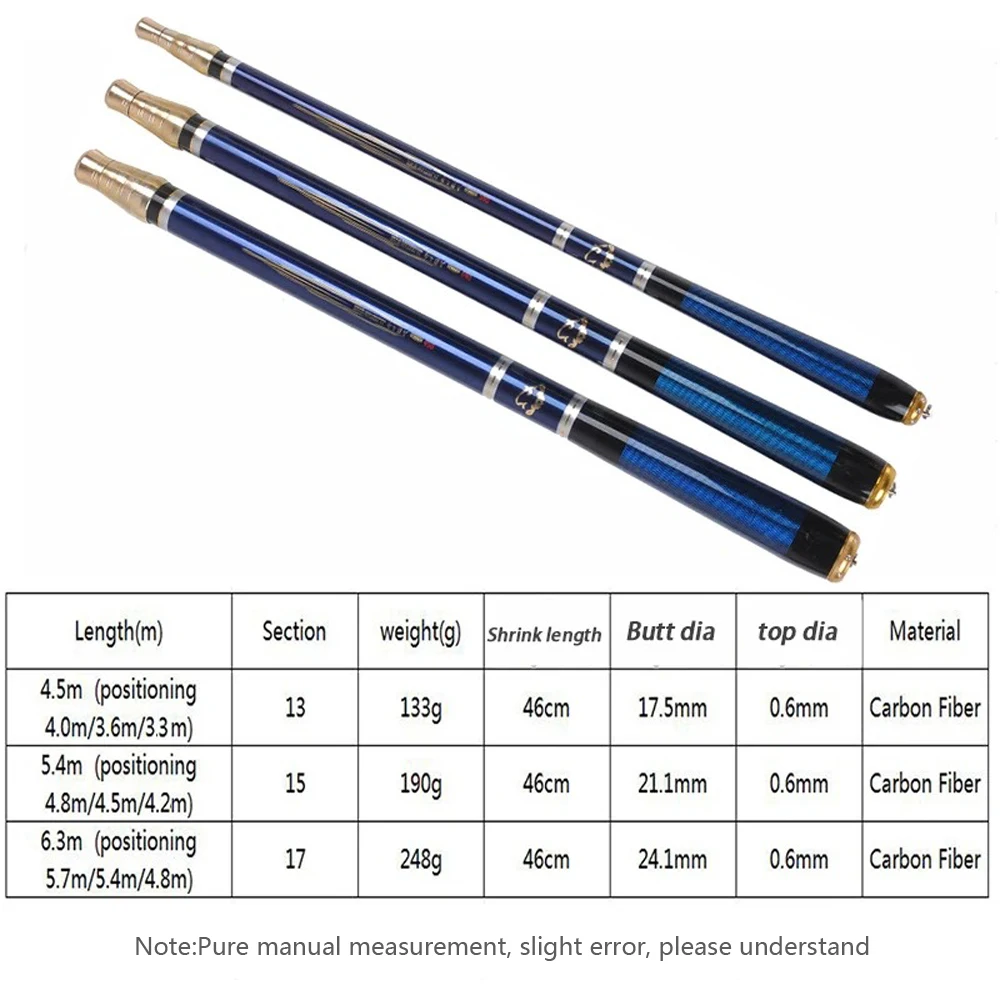 Carbon Fiber 4 Positioning Carp Fishing Rods 3.6-7.2M Telescopic Stream Feeder Pole Ultralight Hard Accessory Hand Fishing Rods