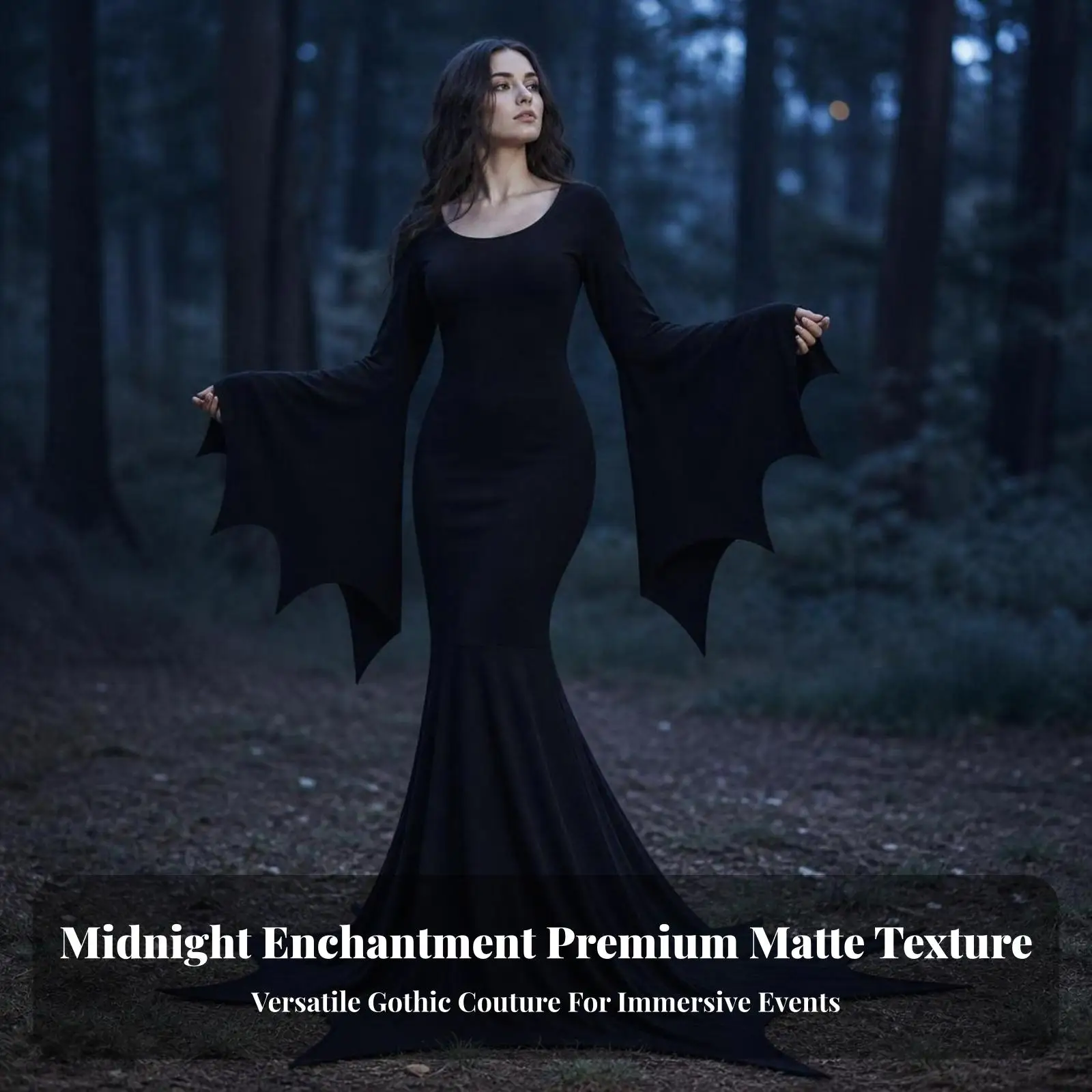 Women Gothic Costume Dress Long Sleeve Rounded Neckline Mermaid Skirt Dress for Halloween Party