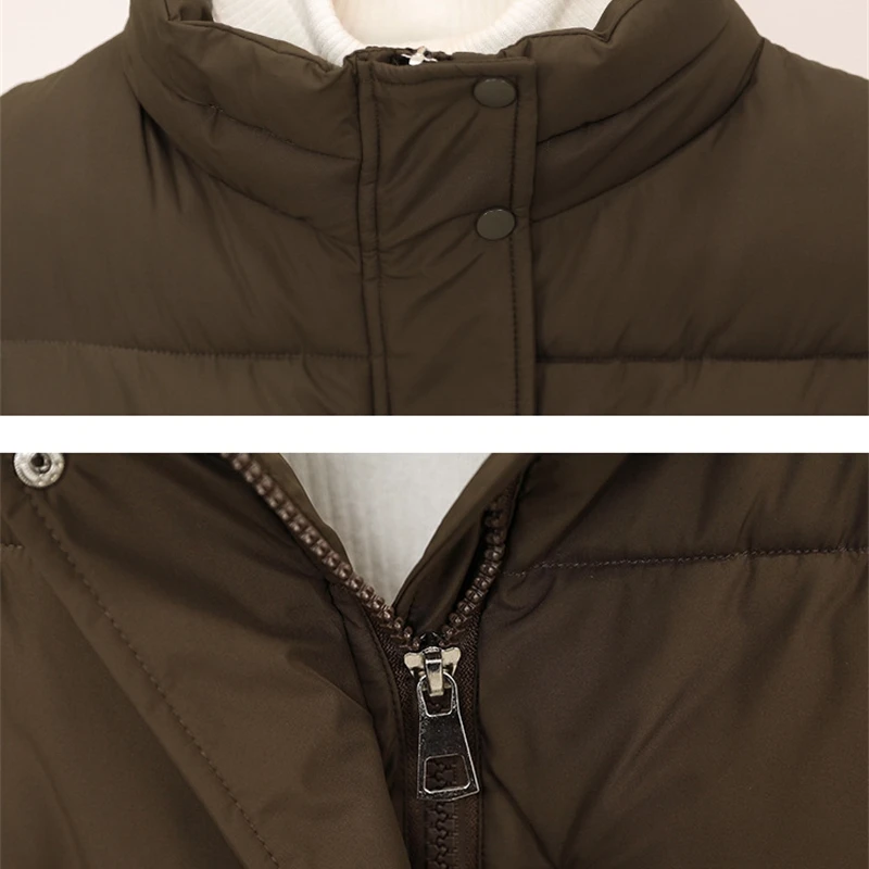 Damska krótka kamizelka puchowa z bawełny na wiosnę i jesień 2025, stójka, bez rękawów, luźna, ciepła, w stylu koreańskim, modna.