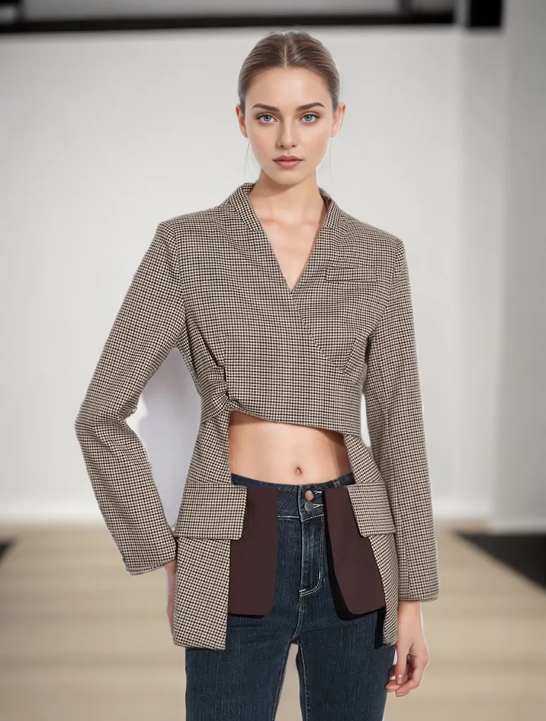 

Блейзер Женский Повседневный с V-образным вырезом и длинным рукавом