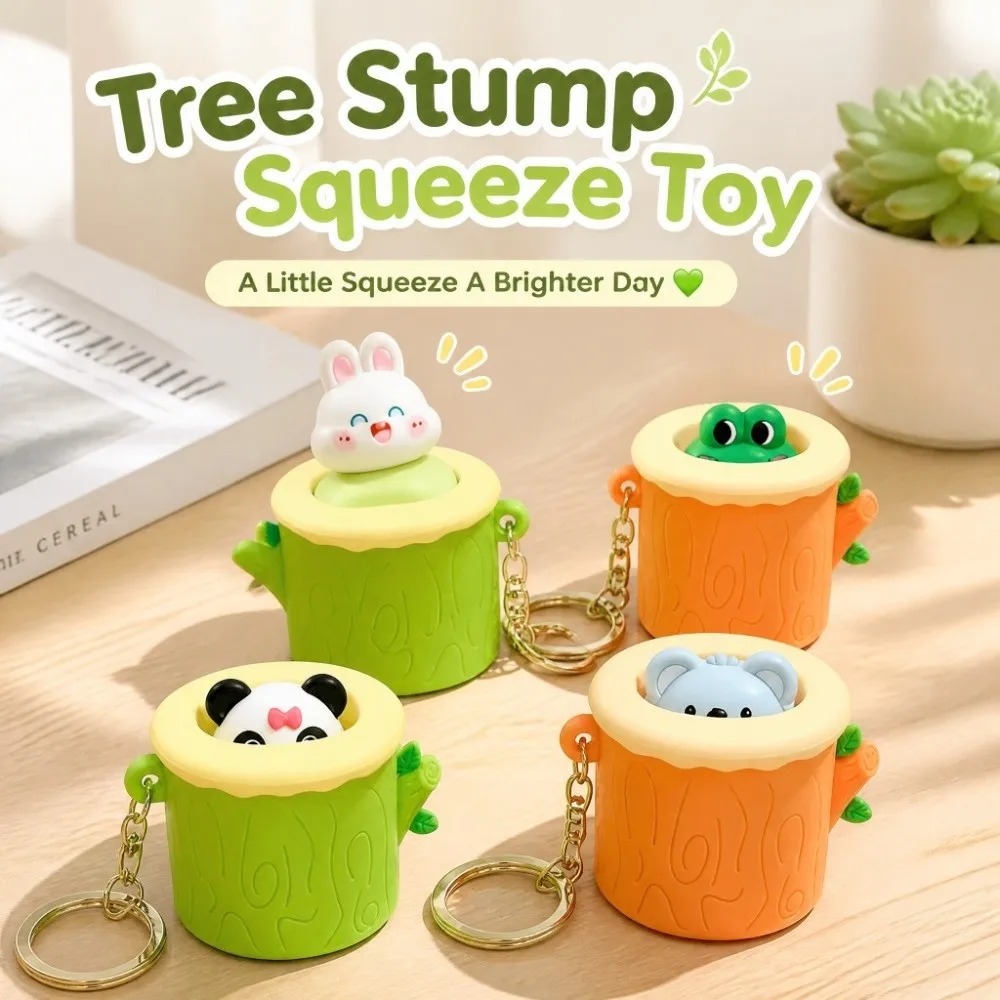 Interesting Soft Animal Cup Squeeze Elastic Cartoon Tree Stump Squeeze Rabbit 3D Cartoon Fidget Doll Practical Jokes