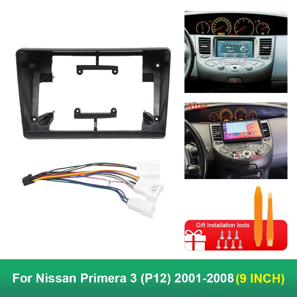 9 Inch Car Radio Fascia For Nissan Primera 3 (P12) 2001-2008 Android MP5 GPS Player Panel Frame 2 Din Head Unit Dash Cover