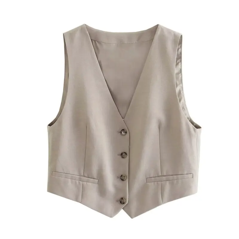 Women's Autumn Winter New Sle Slim Fit Linen Blend Svel Vest Faionable Versatile Top for 25-35 Years Old