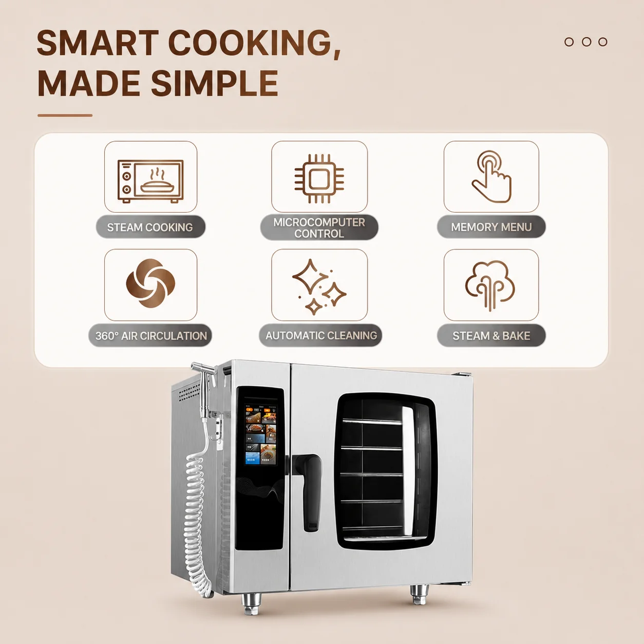 Multifunction Commercial Combination Oven with Steam Hot Air Baking Roasting and Touch Screen Control for Catering Kitchens