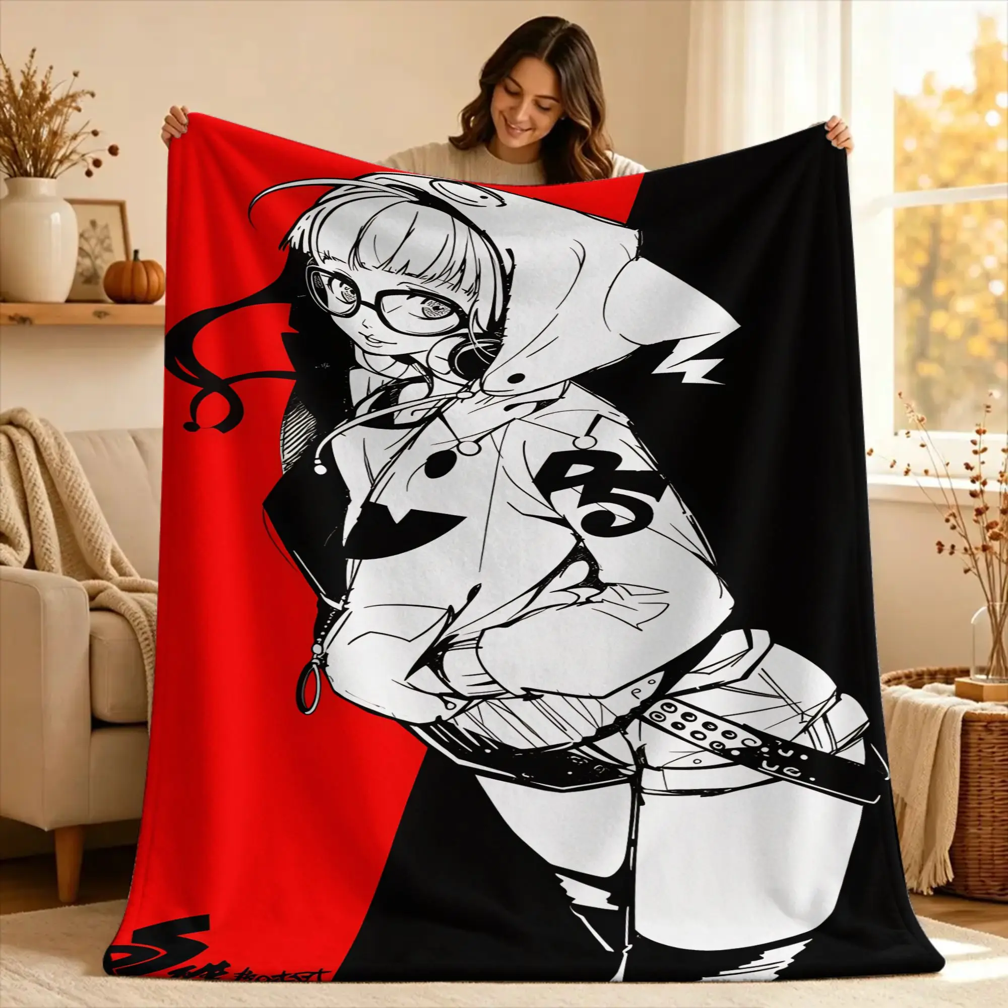 P5 Futaba Sakura Joker Plush Blanket Students  Flannel Bedding Throws For Bedroom Warm Custom DIY Quality Bedspread