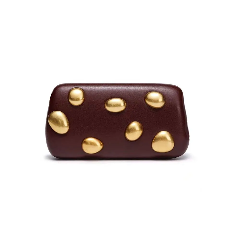 حقيبة مسائية جديدة من جلد البولي يوريثان بمقبض كروس على شكل كتف مرصع باللون الذهبي للنساء محافظ عصرية أصلية فاخرة بفيونكة Bea