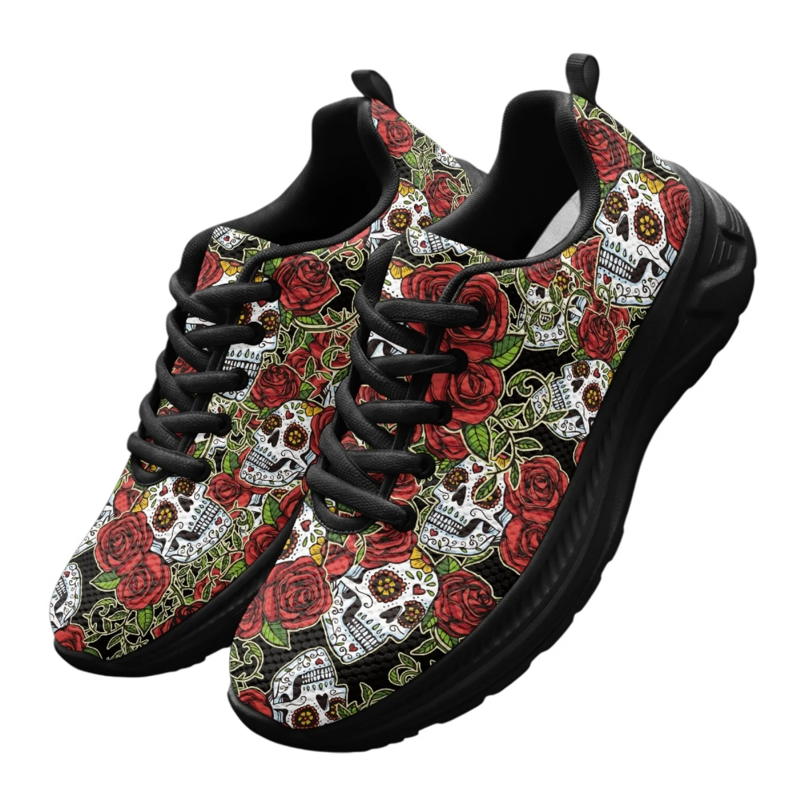 PENSTROLL Skull Rose Pattern Walking Sneakers Sports Shoes for Men Breathable Hiking Shoes