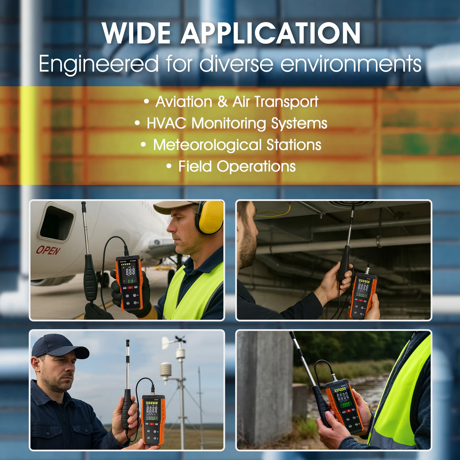 Digitales Anemometer, Windgeschwindigkeitsmesser, 0,1–30 m/s Luftmengenmesser mit Temperaturanzeige, CFM/CMM CMS, max/min, Typ C, LCD, für HVAC – Detail 15