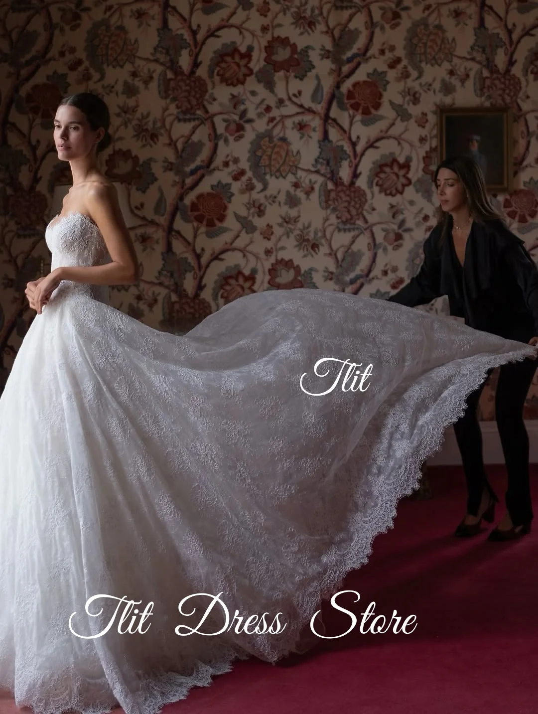 TLIT فساتين زفاف فاخرة من الدانتيل العاجي على شكل حرف a مخصصة على شكل قلب فساتين زفاف سويب تراين بدون أكمام فستان زفاف #5