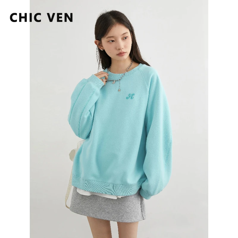 

CHIC VEN женские толстовки свободные повседневные новые с круглым вырезом рукава реглан женские топы с длинными рукавами пуловер весна осень 2025