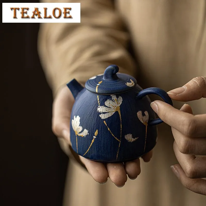 

150ml Handmade Klein Blue Coarse Pottery Teapot Hand Painted Flower Pot Tea Maker Kettle with Filter Cha Accessories Ornaments