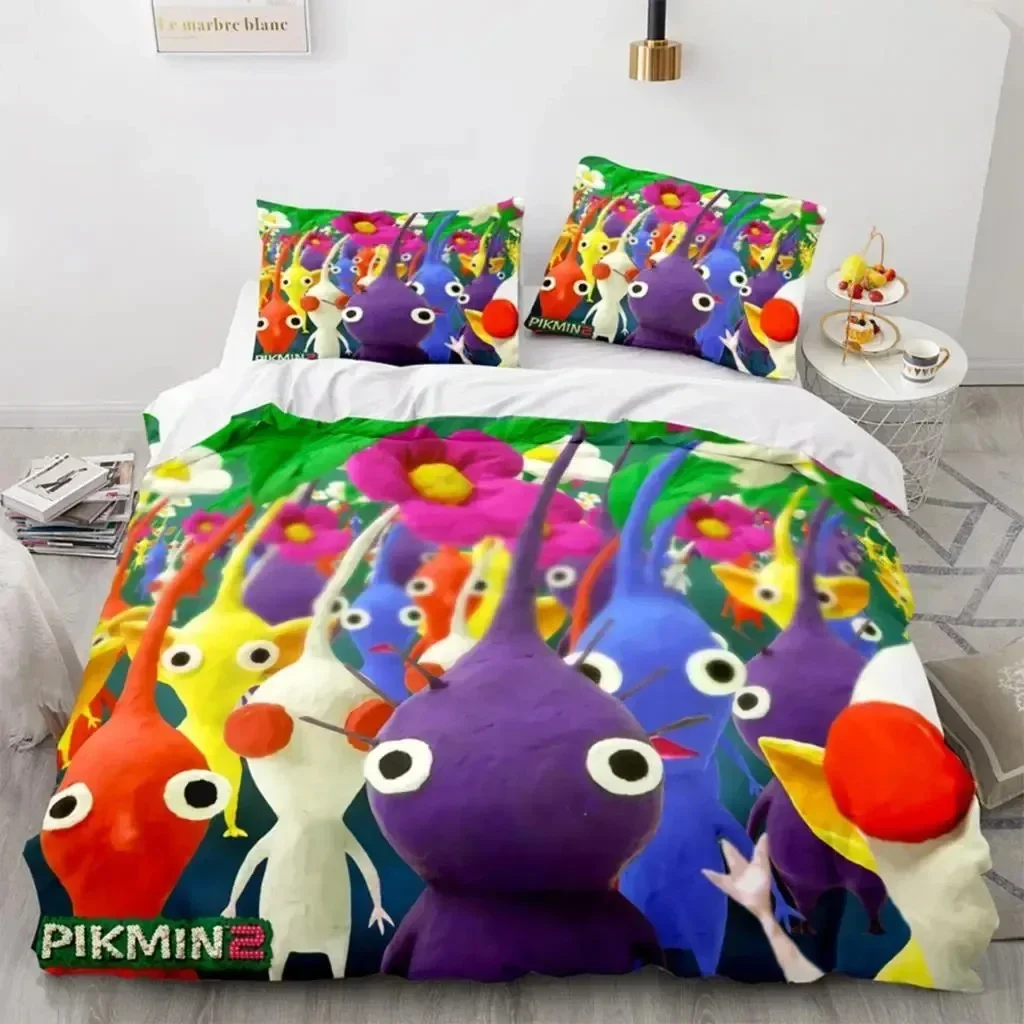 Cartoon Game Pikmin Bedding Set Boys Girls Twin Queen Size Duvet Cover Pillowcase Bed Kids Adult Fashion Home Textileextile