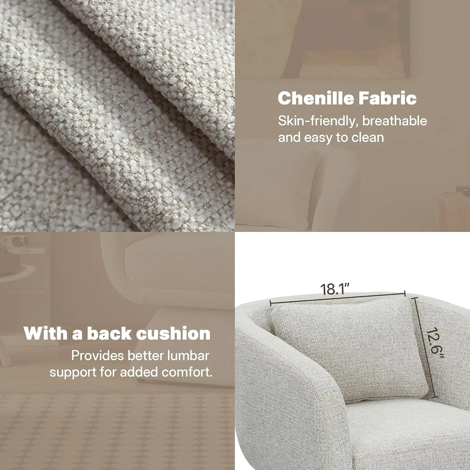 Modern Swivel Accent Chair with Armrest Backrest 360° Barrel Lounge Curved Soft Cushioned Seat, Customized