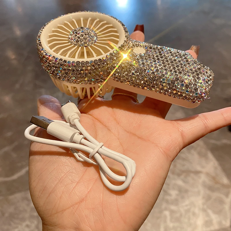 Imagem -06 - Mini Ventilador de Carregamento Usb com Strass para Mulheres Pequeno Ventilador Portátil Portátil Refrigeração ao ar Livre de Verão Estudantes e Trabalhadores de Escritório