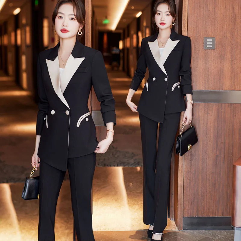 

High-End Black Suit Women's Autumn Professional Temperament Art Exam Broadcast Host Formal Wear Beauty Salon Overalls