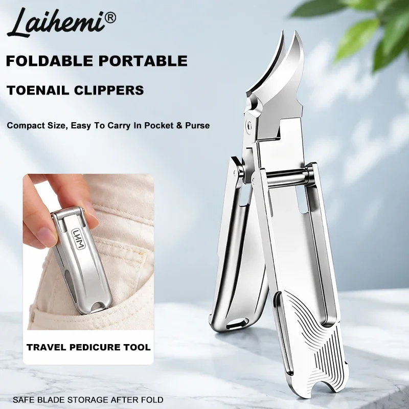 Laihemi Foldable Ingrown Toenail Clipper, 25°Curved Sharp Stainless Steel Anti-Splash Nail Nipper for Thick Hard Nails Travel