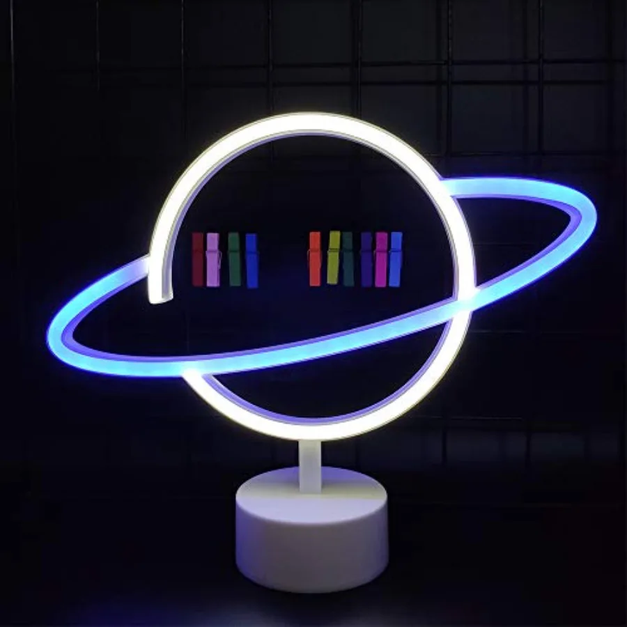 

Planet Neon Signs LED Light Sign with Holder Base Planet Decorative Neon Night Lamp Home Decor Lights for Family Party Supplies