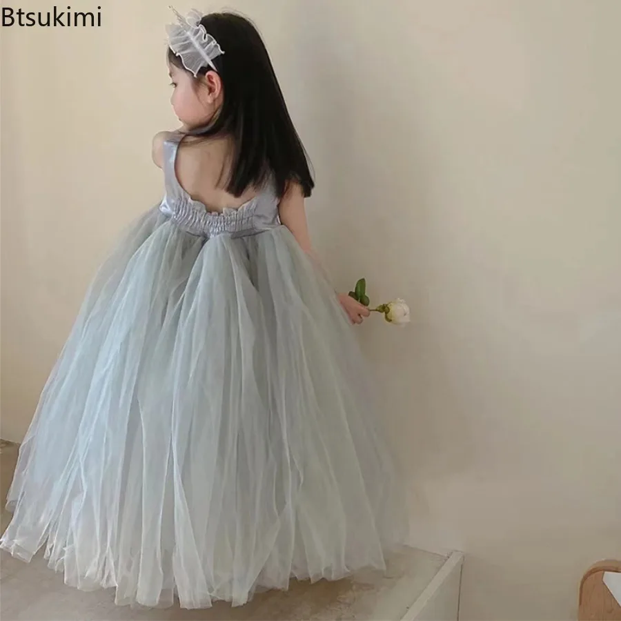 Summer New Dresses for Teenage Girls Tulle Fabrics Party Dress Children Lace Event Long Prom Dresses Wedding Bridesmaid Costume