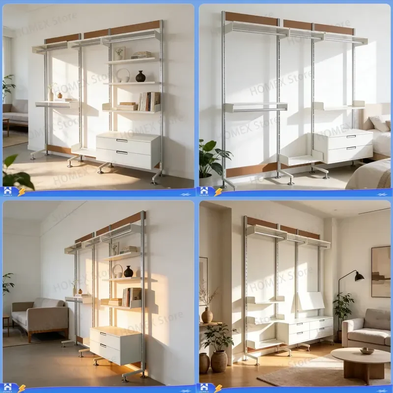 Nordic Vertical Metal Shelf System Modular Storage Rack with Drawers Adjustable Height Durable Living Room Organizer