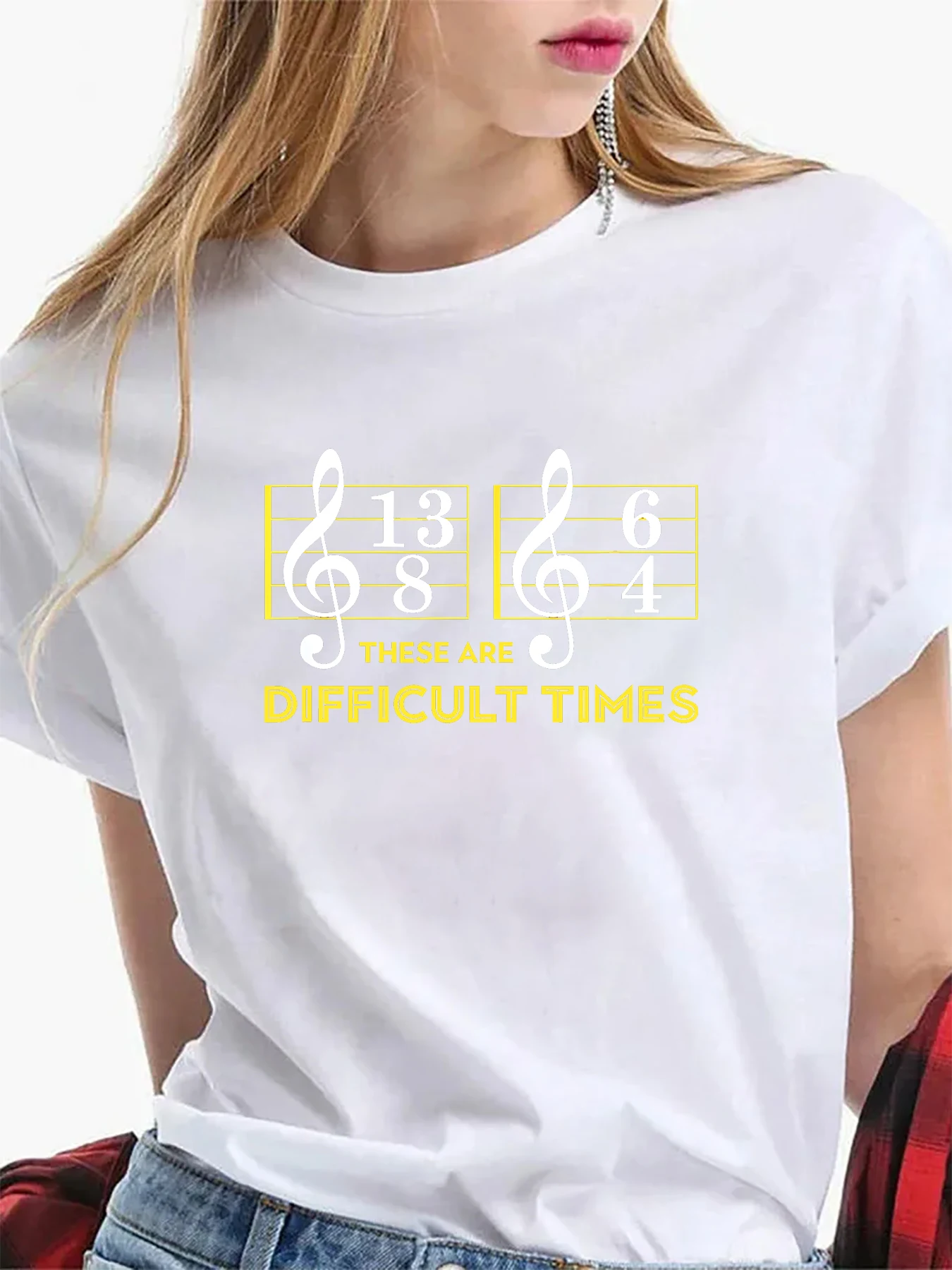 These Are Difficult Times For Music Loversr Short Sleeve Pattern Women\'s Summer T-Shirt Women\'s Printed Summer T-Shirt Women Top