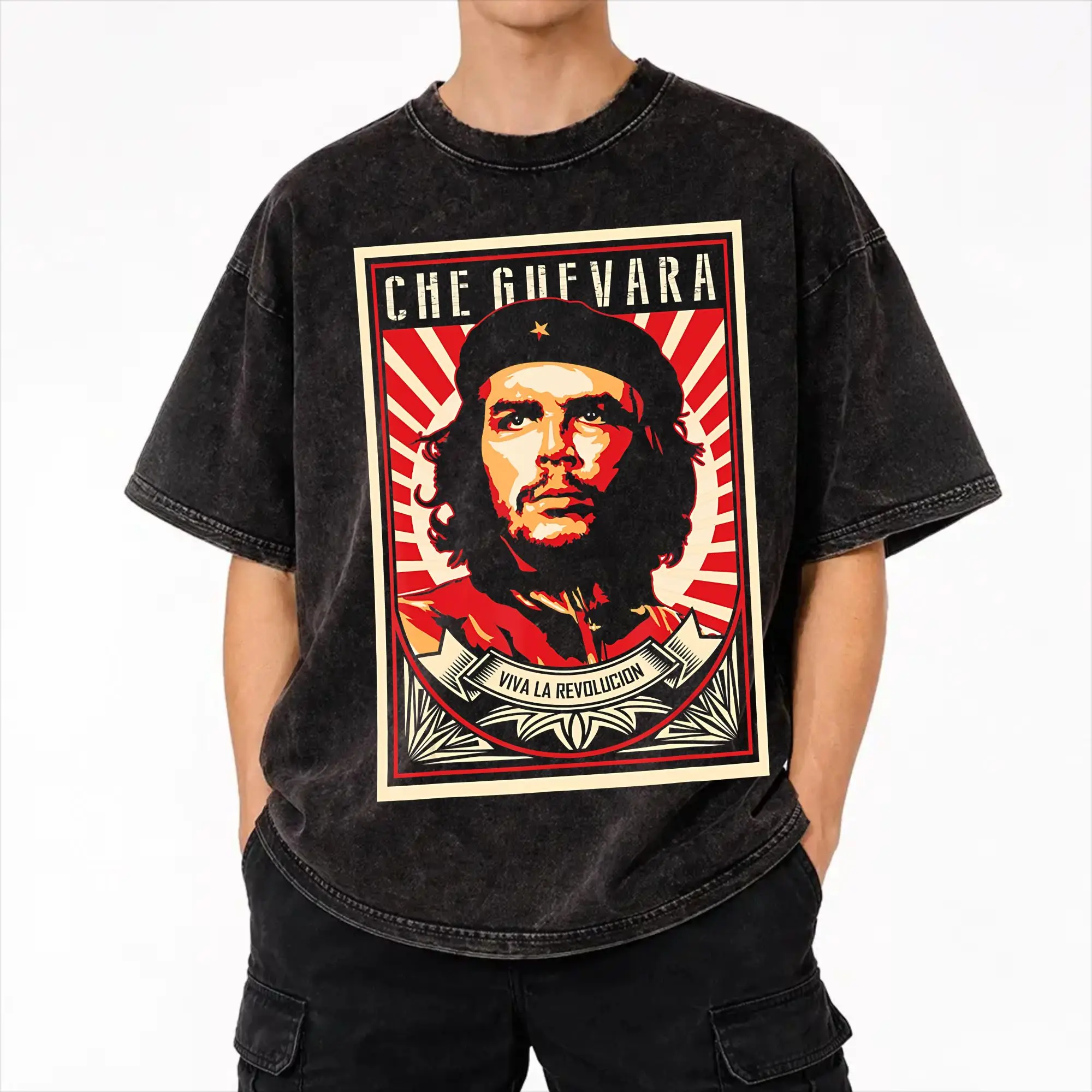 Summer Che Guevara Viva La Revolucion  Washed Shirts Apparel Harajuku T-Shirt  Men Women Tee