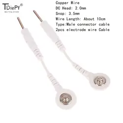 Eletrodo Chumbo Fio Conectando Plug, Cabo Conector Masculino, Uso para Dezenas e EMS Massagem Máquina Dispositivo, 2.0mm Snap, 3.5mm, 2Pcs