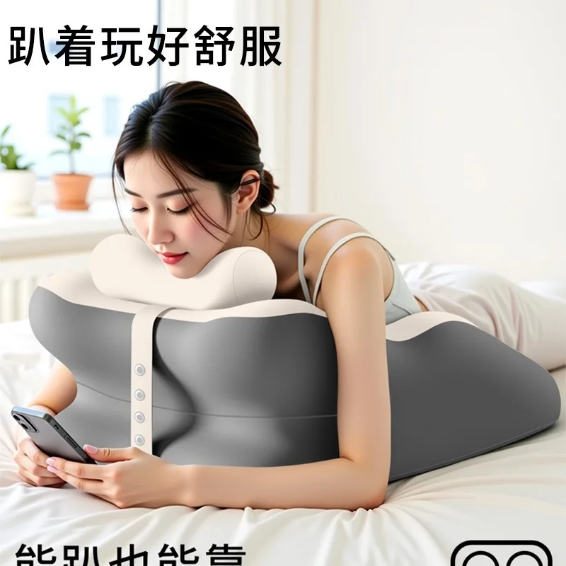 Memory Foam Prone Position Pillow for Stomach Sleepers Bed Rest Cushion with Face Hole Ergonomic Lying Down Support Pad for Read
