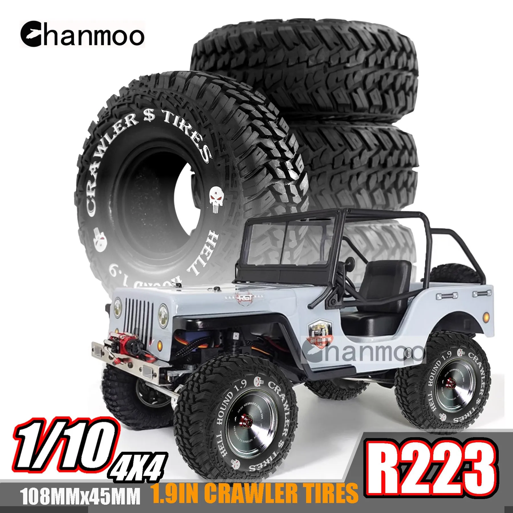 

1.9" Rock Tires Mud Rubber Tyre With Foam for 1/10 RC Crawler Car TRX4 Axial SCX10 90046 Capra Traxxas 4WD D90 Upgrade Parts