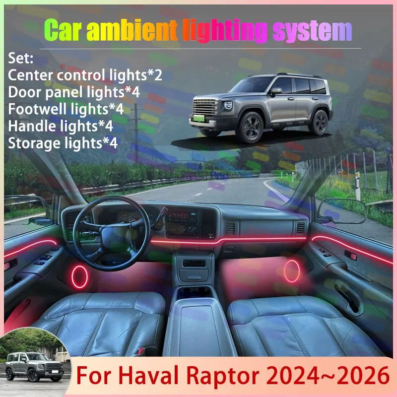 

For Haval Raptor 2024 2025 2026 2/18 in 1 Car Atmosphere Light Lamp RGB Shade Ensemble Streamer Atmosphere Set Auto Accessories