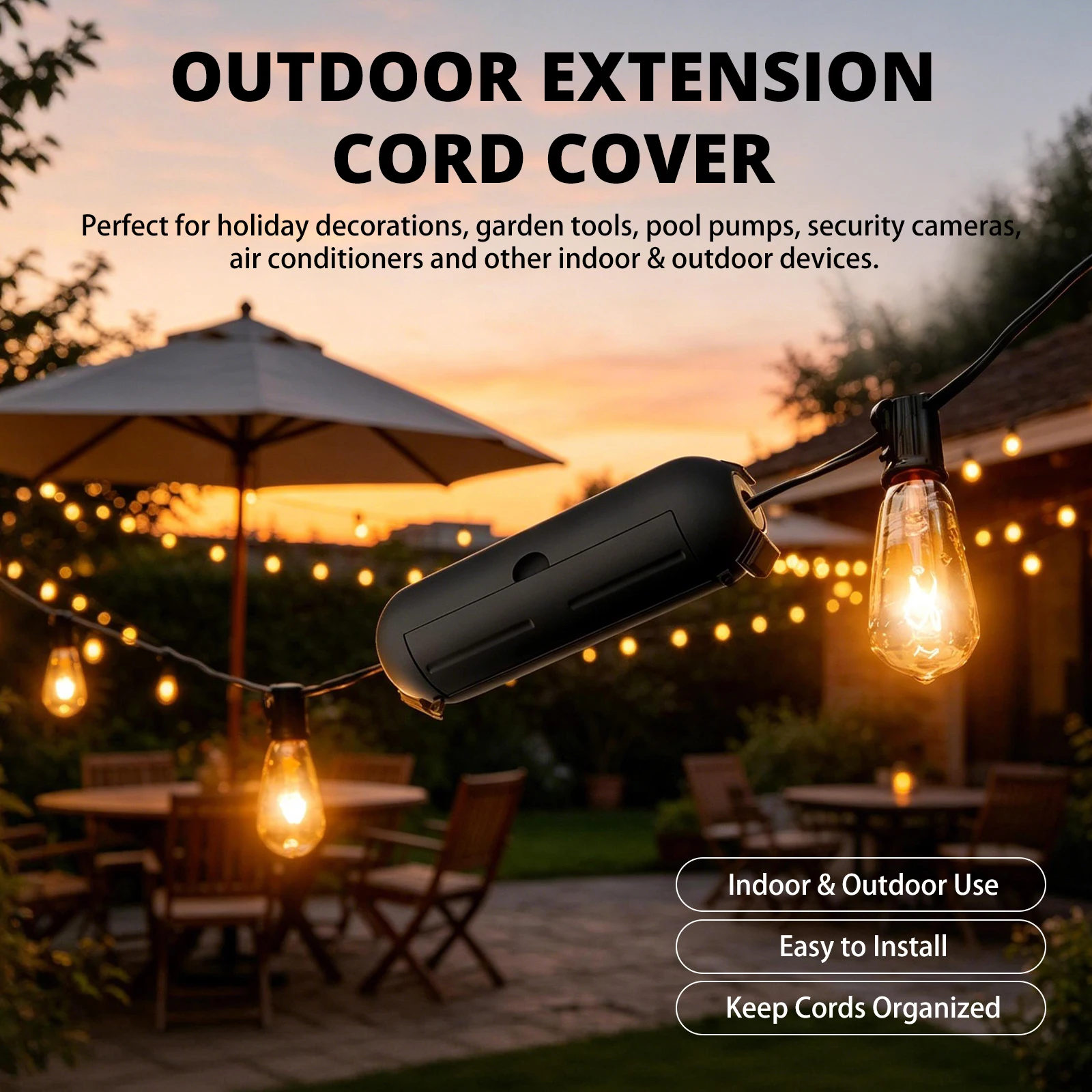 Mini Outdoor Extension Cord Cover 18x5.7x5.7cm IP44 UV Resistant Defender for 14awg Cables Ideal for Holiday Lights Fountains
