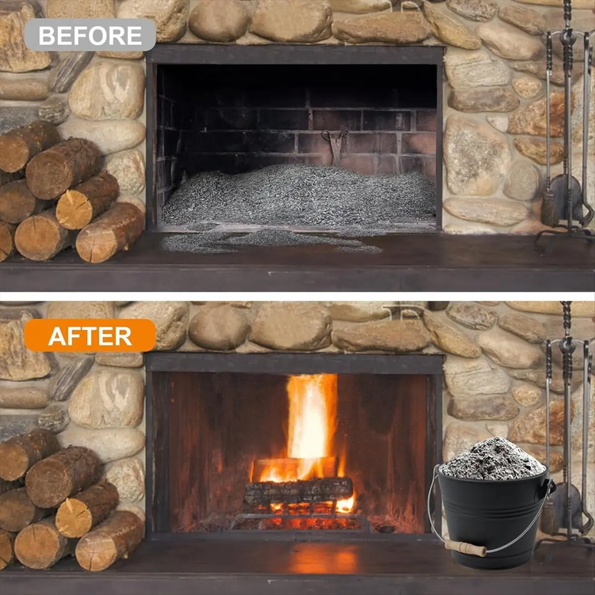 

Ash Bucket with Lid, Shovel and Broom, Fireplace Metal Bucket with Lid, Charcoal Bucket and Ash Can for Fireplace