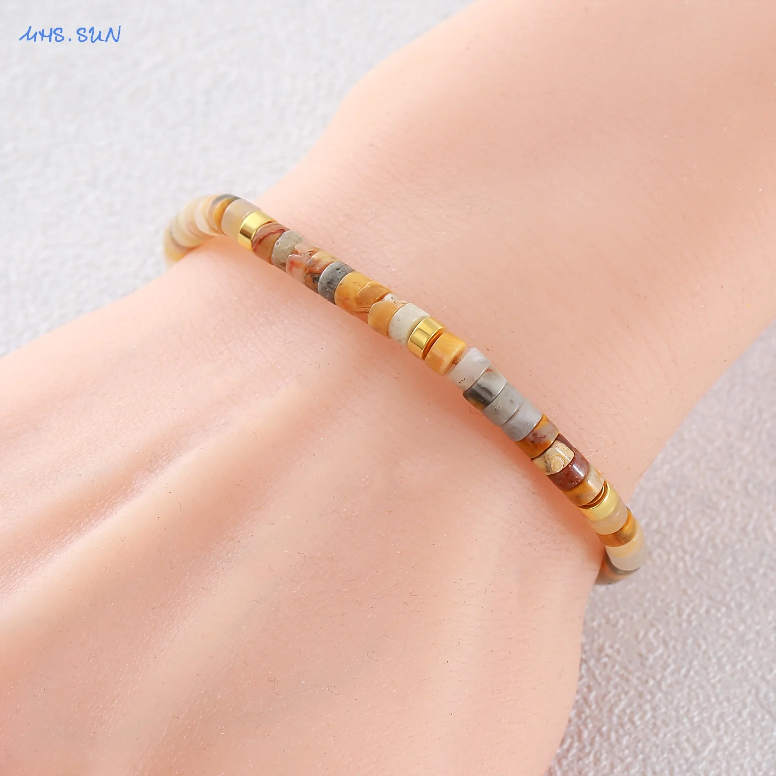 Stylish Natural Crazy Agate Beaded Adjustable Drawstring Couple Bracelet With Gold Plated Spacers Women Jewelry For Daily Wear