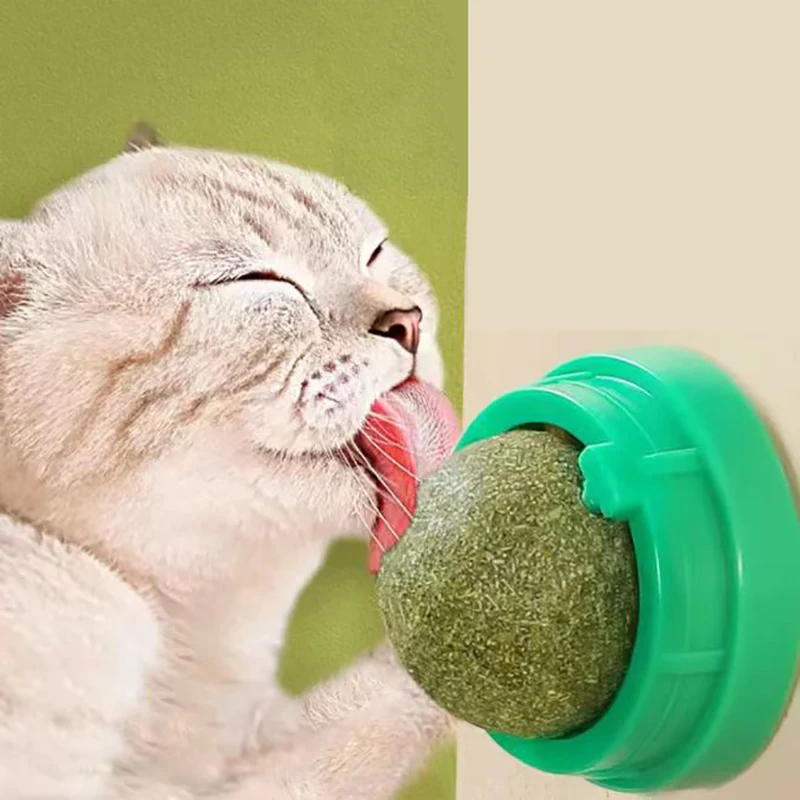 Bola adhesiva de pared para gato con hierba gatera, rascadores de juguete, golosinas naturales saludables, elimina bolas para promover la digestión, aperitivos de hierba para gatos