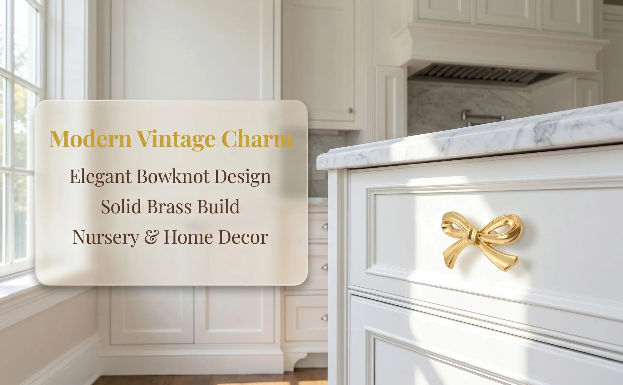 2Pcs Stylish Brass Bowknot Cabinet Pull Drawer Knob for Dresser Wardrobe Cupboard Closet Bookcase Decorative Furniture Hardware