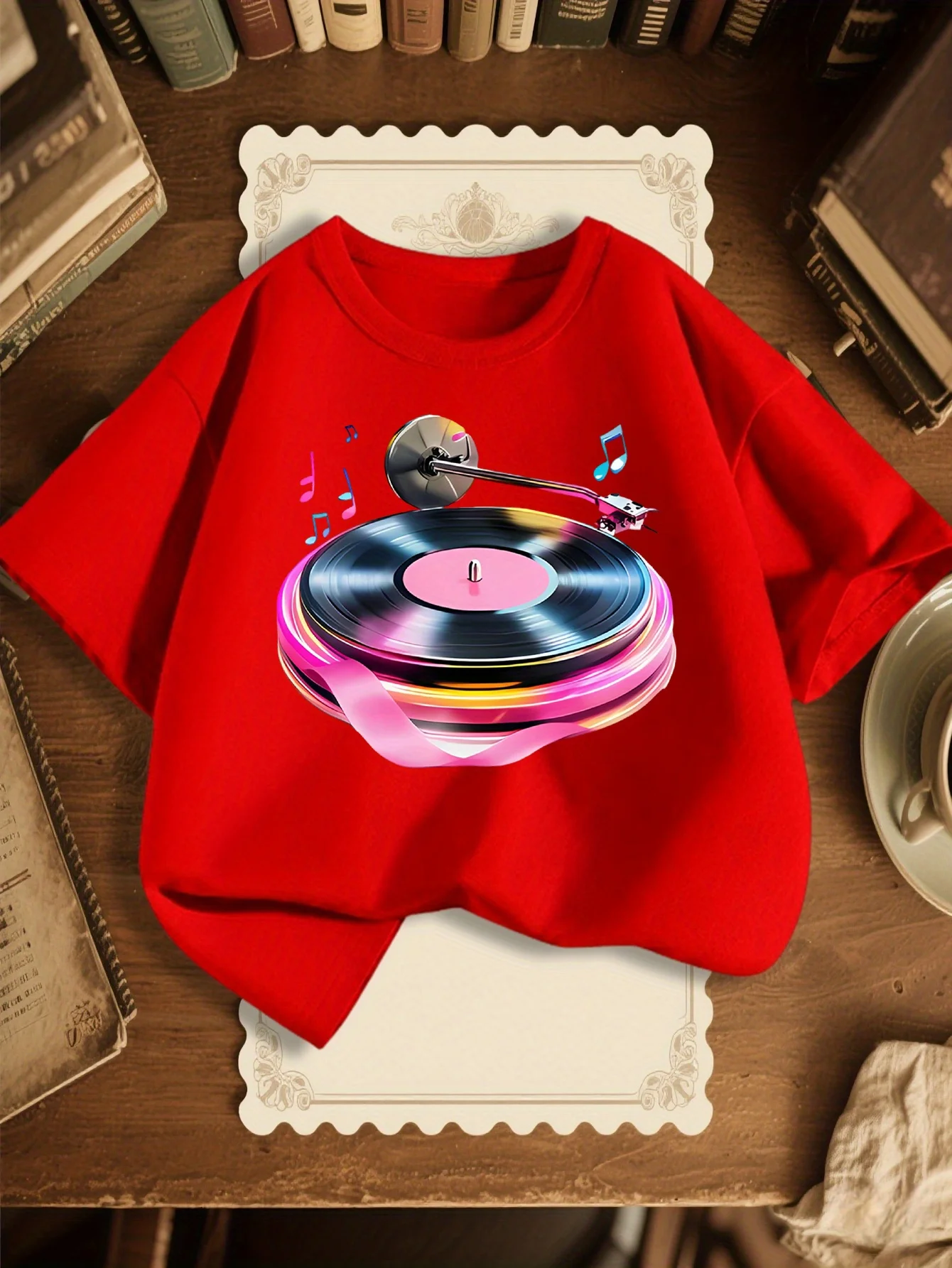 Parent Child T Shirt Neon Turntable Musical Note Retro Graphic Boys Girls Breathable Short Sleeve Music Lover Kids Daily Tee