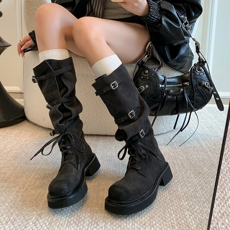 

Women High Boots Flats Shoes New Knee High Gladiator Knight's Boots Designer 2025 Trend New Fashion Winter Shoes Woman Botas
