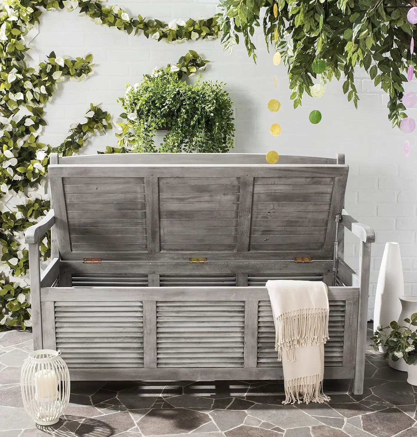 Safavieh-Banc de Rangement Gris, Collection Outdoor, Bris1919
