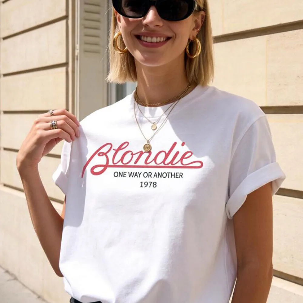 Blondie One Way or Another 1978 Printing T-Shirts Women Summer Short Sleeve Loose Cotton Tops Crewneck Casual Fashion Tee Shirts